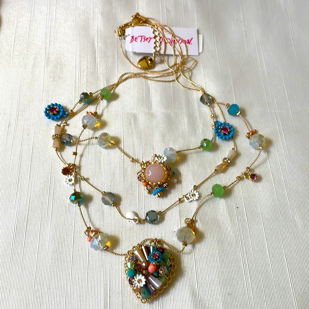 Betsey Johnson multilayer necklace heart flower gold tone NWT